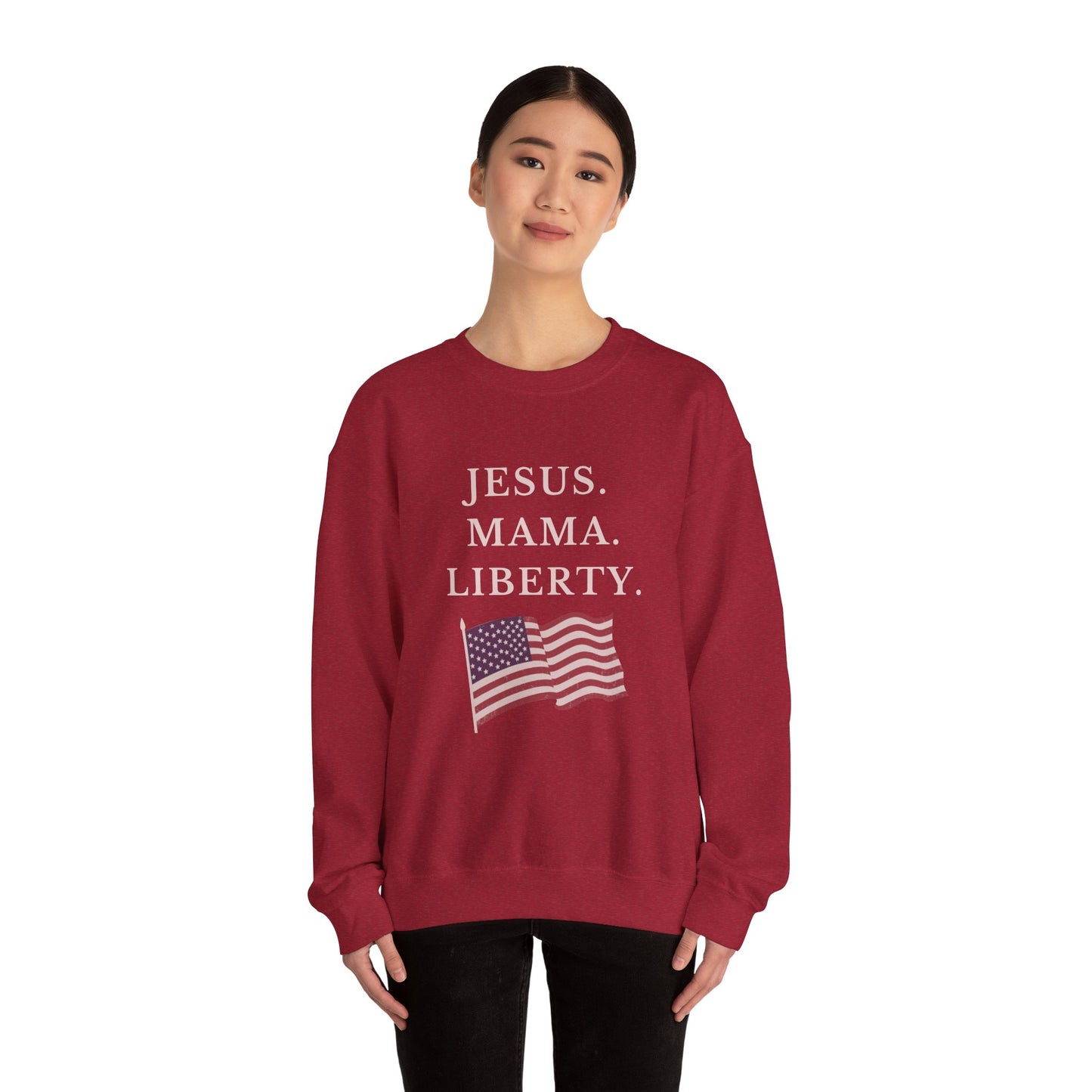 Patriotic Crewneck Sweatshirt - Jesus, Mama, Liberty