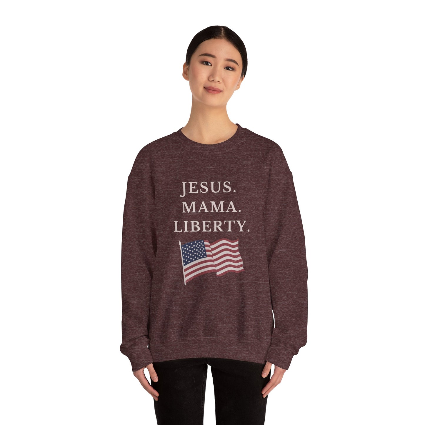 Patriotic Crewneck Sweatshirt - Jesus, Mama, Liberty