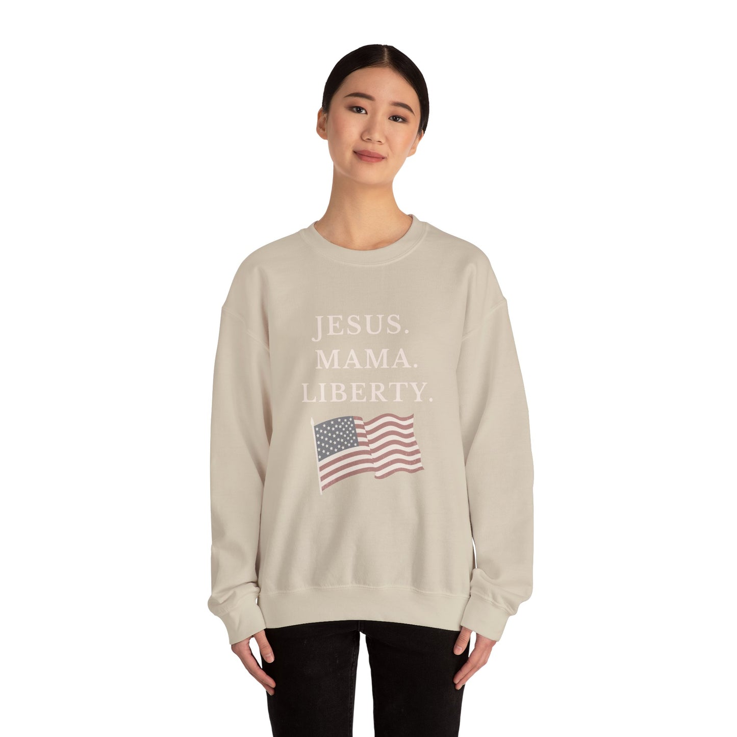 Patriotic Crewneck Sweatshirt - Jesus, Mama, Liberty