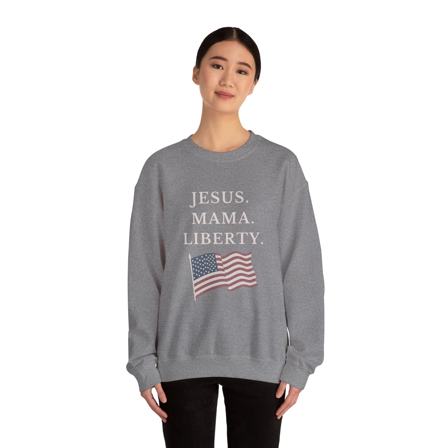 Patriotic Crewneck Sweatshirt - Jesus, Mama, Liberty