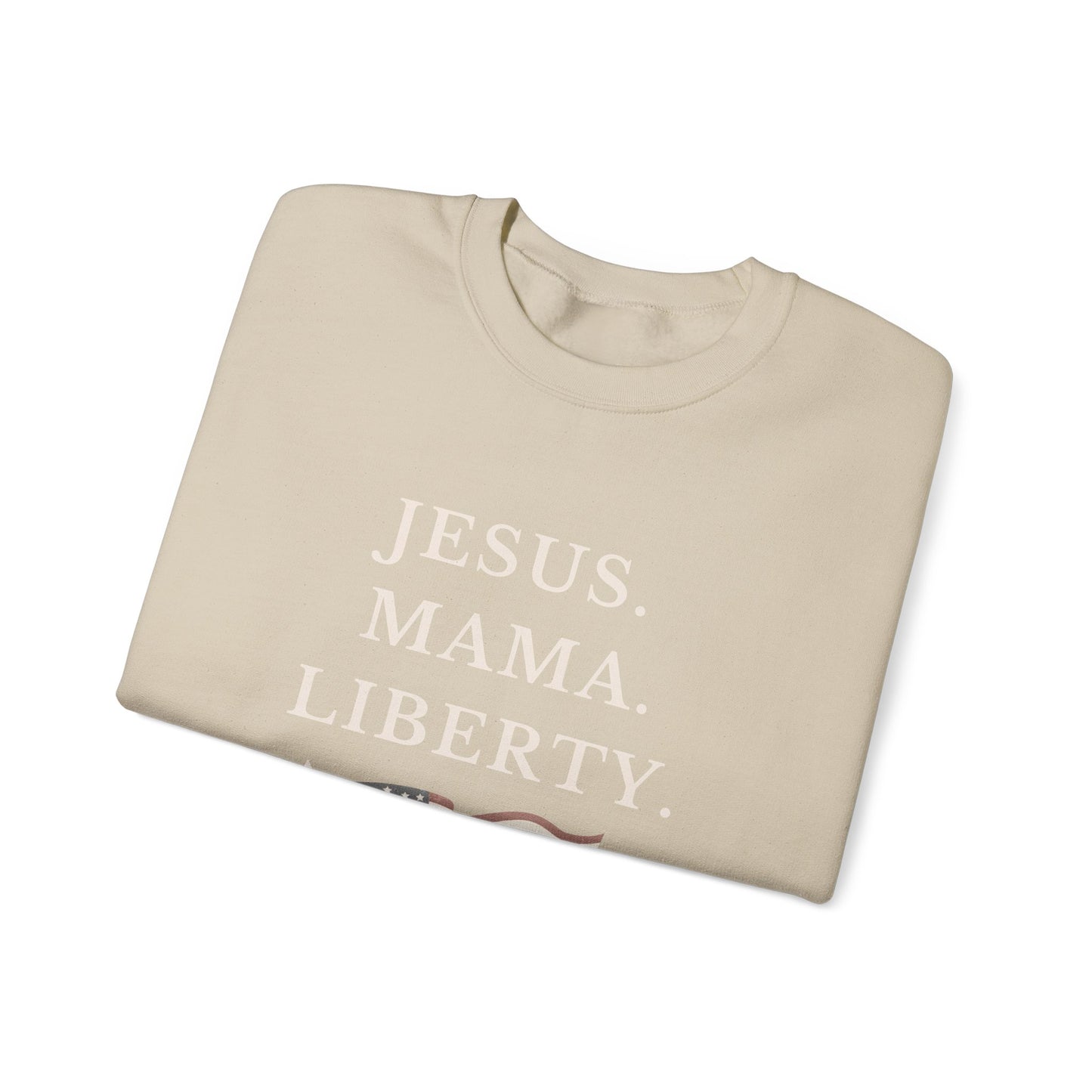 Patriotic Crewneck Sweatshirt - Jesus, Mama, Liberty