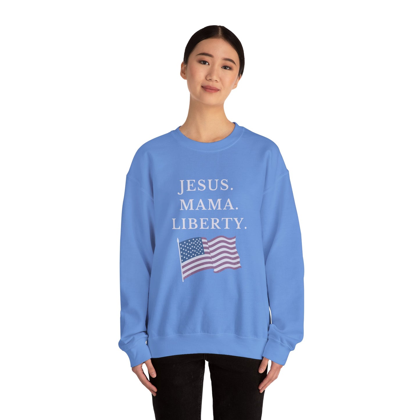 Patriotic Crewneck Sweatshirt - Jesus, Mama, Liberty