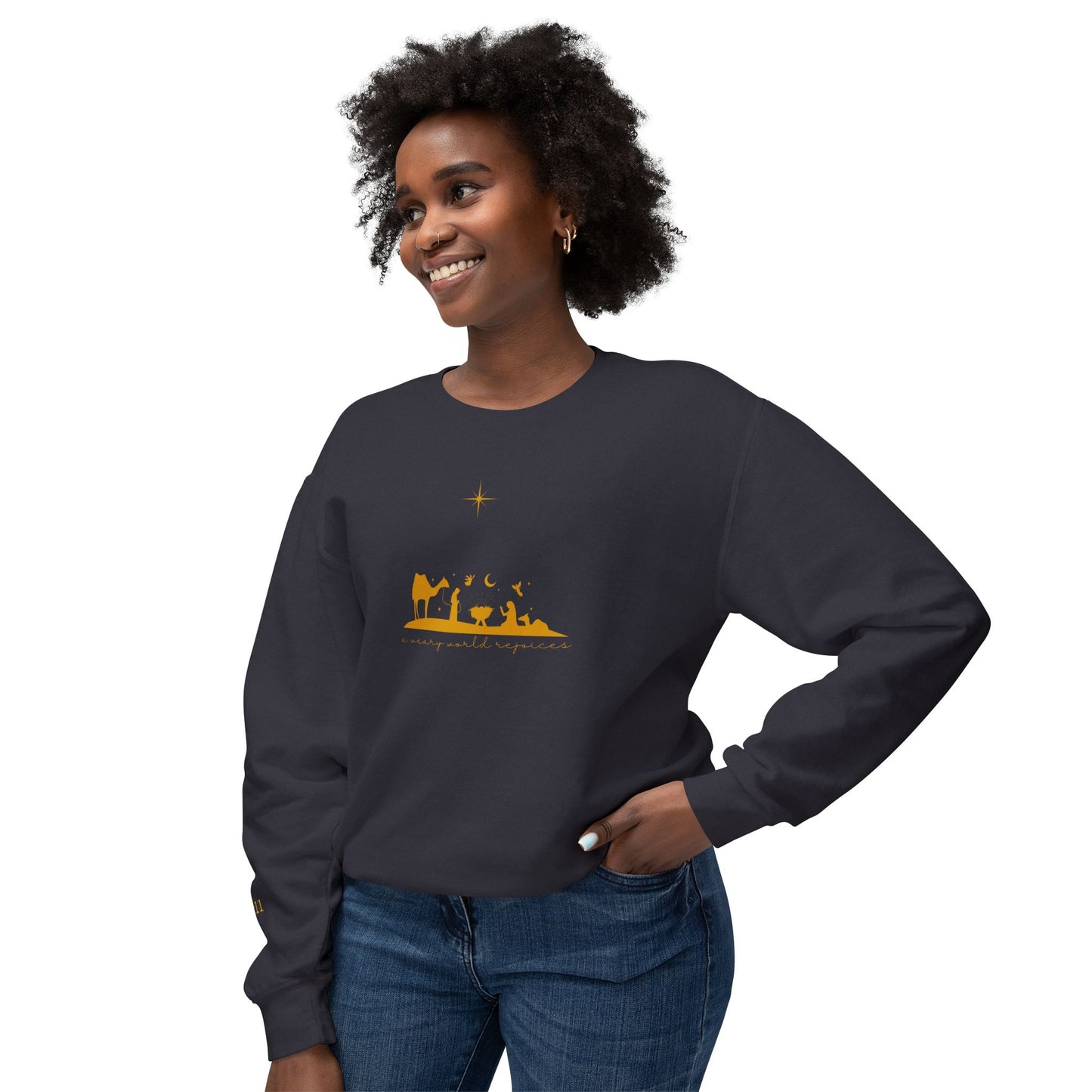 Christmas Unisex Lightweight Crewneck long sleeve - A Weary World Rejoices