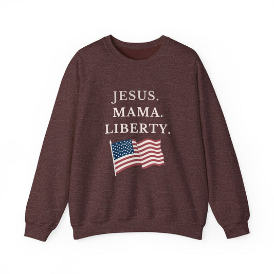 Patriotic Crewneck Sweatshirt - Jesus, Mama, Liberty