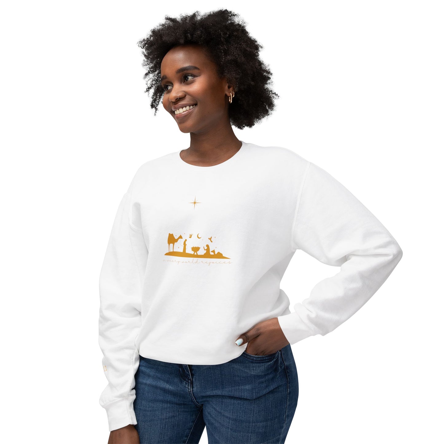 Christmas Unisex Lightweight Crewneck long sleeve - A Weary World Rejoices